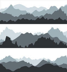 Cartoon Silhouette Black Mountains Landscape Background. Vector