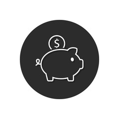Piggy Bank Icon on Round Black Button vector illustration