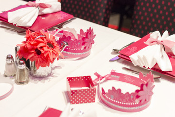 Close up of the table set for a birthday party in The American Girl Place store, in New York City.