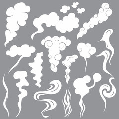 Cartoon White Smoke Fog Set. Vector