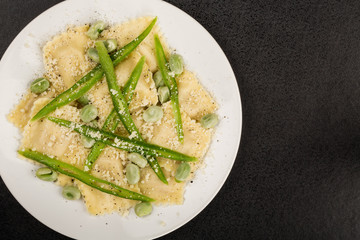 Italian Style Chicken and Pancetta Ravioli Pasta With Green Beans