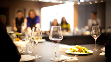 glasses. a restaurant. dinner at the restaurant. expectation.