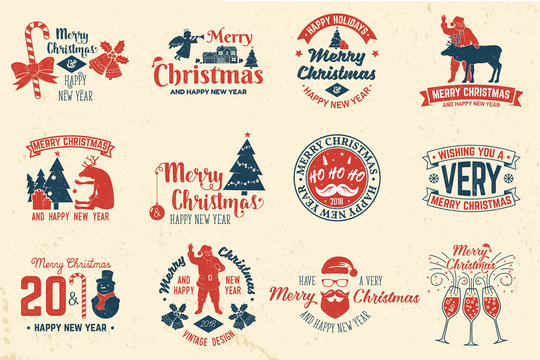 Merry Christmas and Happy New Year 2018 retro template with Santa Claus