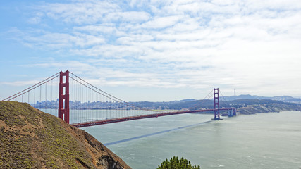 View from Hawk Hill in Marin County, California of the Golden Gate Bridge to San Francisco