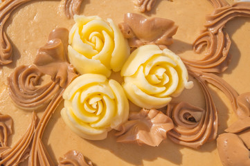 Decoration in the form of a rose on a cake. Top view