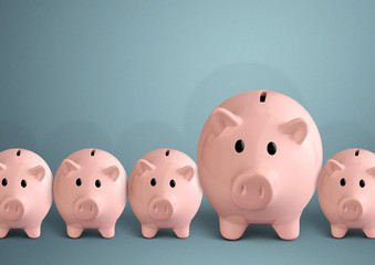 Piggy banks in a row, successful bank concept