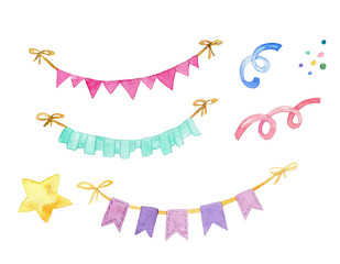 Buntings, bunting, banner watercolor clip art, colorful, party, birthday,fun,, celebration, invitation, thank you card, hand painted clip art