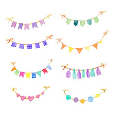 Buntings, bunting, banner watercolor clip art, colorful, party, birthday,fun,, celebration, invitation, thank you card, hand painted clip art