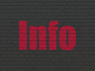 Information concept: Painted red text Info on Black Brick wall background