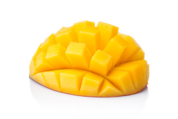 Chopped piece of ripe mango fruits isolated on white background