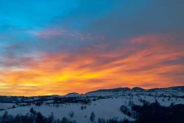 Fiery orange sunset sky. Beautiful sky.