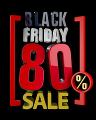 Naklejka premium BLACK FRIDAY SALE 80 % SALES word on black background illustration