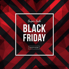 Black Friday sale promo banner vector design with geometric striped backdrop.