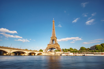 Fototapeta na wymiar The Eiffel Tower and Seine River wide angle in Paris