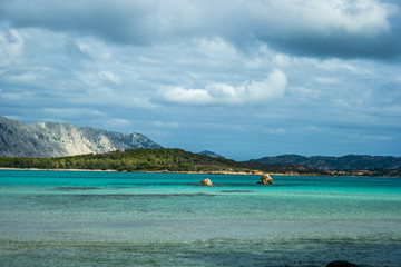 Beach blue Lu impostu, San Teodoro, Sardinia,Tavolara, Italy