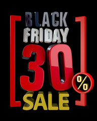 BLACK FRIDAY SALE 30 % SALES word on black background illustration