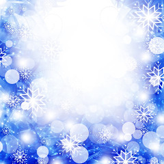 snowflakes and stars descending on background
