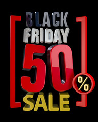 BLACK FRIDAY SALE 50 % SALES word on black background illustration