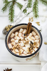 Vintage mug of hot chocolate