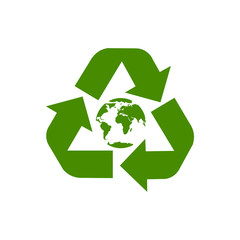 Recycle vector icon. Style is flat rounded symbol, eco green color, white background.