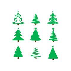 Different Christmas tree set, vector illustration. Can be used for greeting card, invitation, banner, web design.
