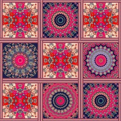Stylized ethnic ornaments. Bright patchwork pattern.
