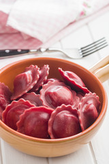 Tasty beetroot ravioli.