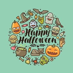 Fototapeta na wymiar Happy Halloween, greeting card or banner. Holiday concept. Vector illustration