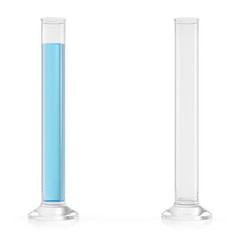 Chemistry flasks with colored liquid on white background. Science chemistry concept. Laboratory test tubes and flasks with colored liquids 3D rendering