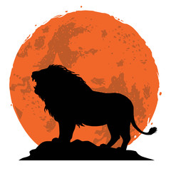 Lion Snarling on a Rock. Side View with Sunset Background. Vector Illustration  © doddis77