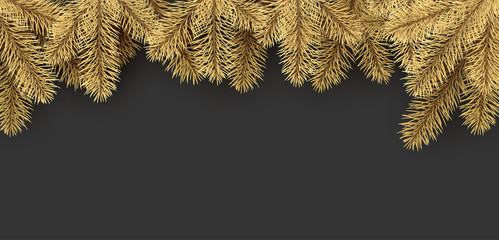 Grey background with spruce branches.