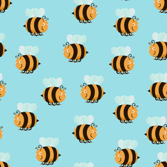 Cartoon Color Bee Background Pattern . Vector