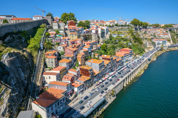 Fototapeta na wymiar View of Porto and Douro river from Dom Luís I Bridge.