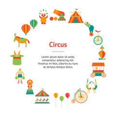 Naklejka premium Cartoon Circus Banner Card Circle. Vector