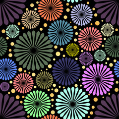 Abstract colored flowers on black background