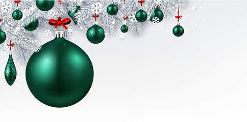Background with green 3d Christmas ball.
