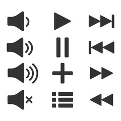 Audio icons. Sound buttons. Play button. Pause sign. Symbol for web or app.