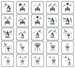 Set of grilled sausage icon. Vector illustration