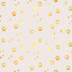 Gold Paw print seamless pattern. Seamless pattern of animal gold footprints. Dog paw print seamless pattern on gold background - 178743755