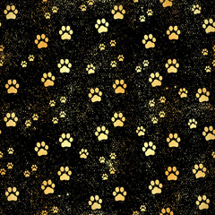 Gold Paw print seamless pattern. Seamless pattern of animal gold footprints. Dog paw print seamless pattern on gold background - 178744325