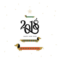 Vector greeting card happy new year 2018 of the dog
