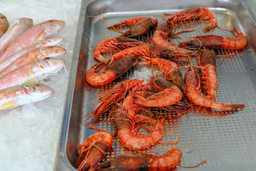 Red prawns at the Limassol fish market.