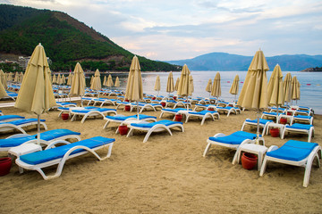 Sun loungers on a beach in Turkey