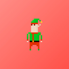 Pixel character Santa's elf for games and applications