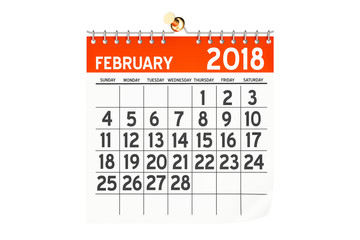 February 2018 calendar, 3D rendering