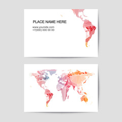 visit card template with polygonal silhouette of world map