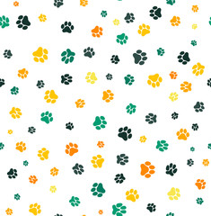 Dog paw print seamless. Template for your design, wrapping paper, card, poster, banner, flyer. Vector illustration. Isolated on white background