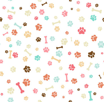 Dog paw print seamless. Template for your design, wrapping paper, card, poster, banner, flyer. Vector illustration. Isolated on white background