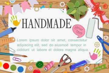 Banner for announcements about creative activities and handmade. Vector illustration