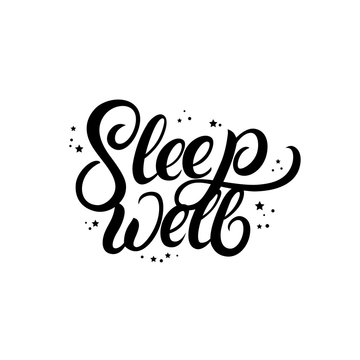 Sleep well hand written lettering with stars.
